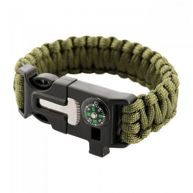 PARACORD БРАСЛЕТ С ВЫСКОРЕМ, КОМПАСОМ И СВИСТКОМ ОЛИВА Киев - изображение 1