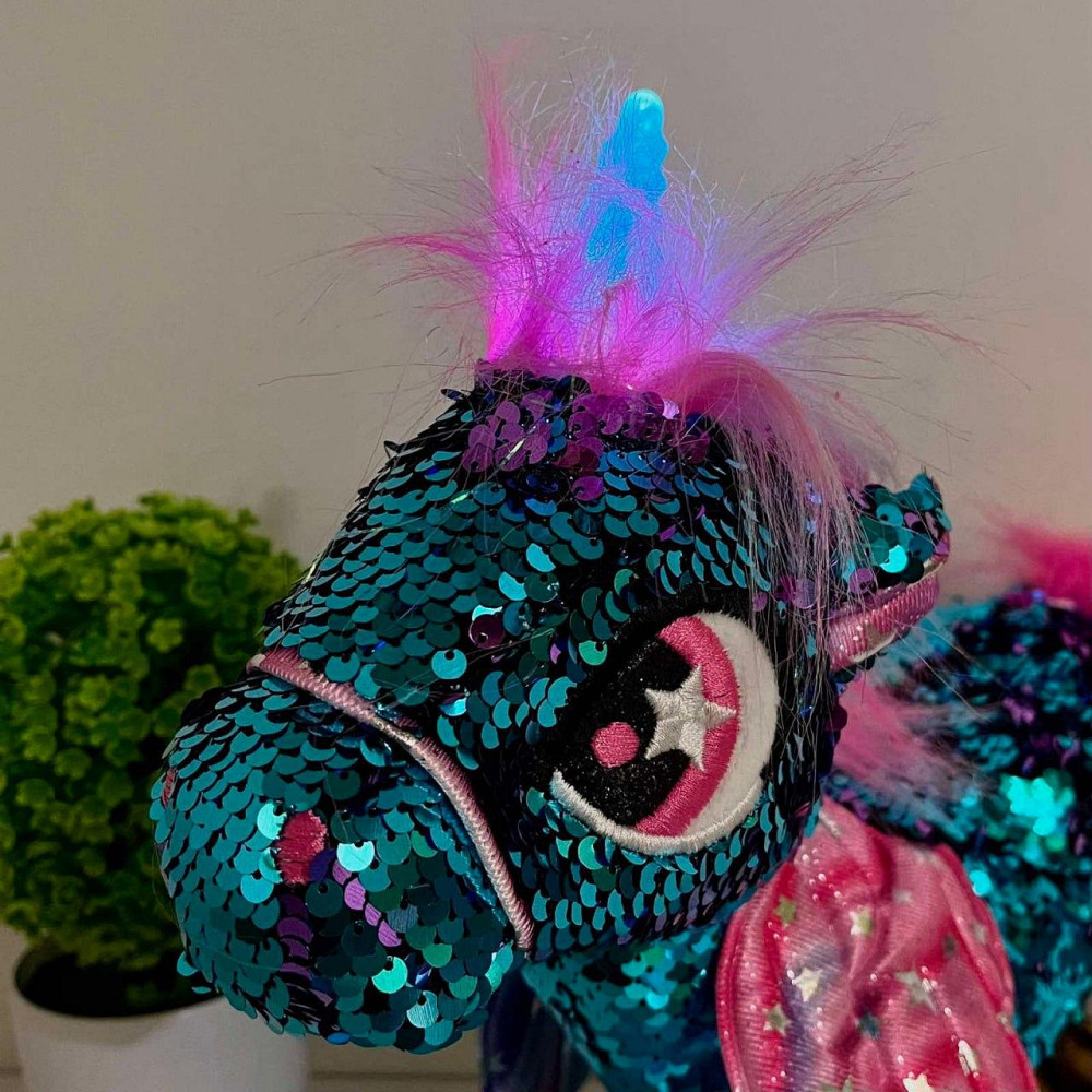 Іграшка м'яка інтерактивна Казкова конячка єдиноріг повідець звук світло Зелена (M 6202 I UA) Чернигов - изображение 7