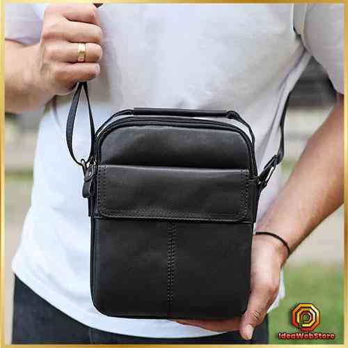 Чоловіча чорна шкіряна сумка-месенджер Шкіряний чоловічий месенджер чорний Tiding Bag Київ