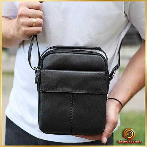 Чоловіча чорна шкіряна сумка-месенджер Шкіряний чоловічий месенджер чорний Tiding Bag Київ - фото 1
