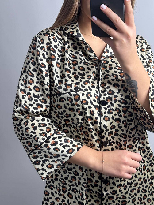 Женская ночная рубашка удлиненная шелковая Леопард 5 XL Харьков - изображение 3