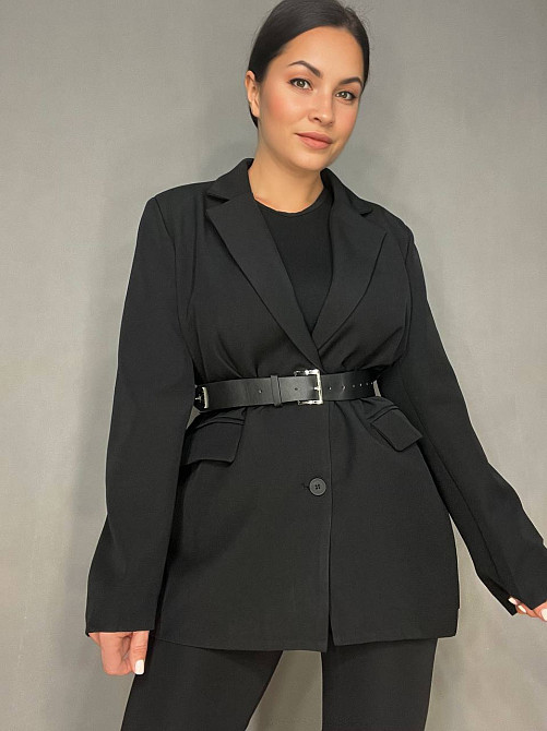 Пиджак женский Qidian 6105 оверсайз с ремнем удлиненный свободный крой one size, черный, one size Одесса - изображение 7