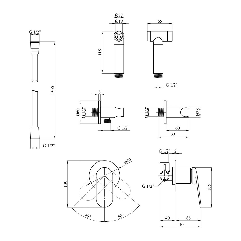 Набір для гігієнічного душу зі змішувачем Kroner Element 211234-5301 Київ - фото 2
