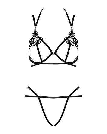 Эротический комплект из стреп Obsessive Badossa 2-pcs set L/XL, черный, с доступом, бюстгальтер, стр Sex Aura Киев