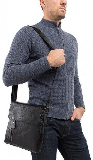 Сумка мессенджер кожаная Черная (Vintage) Киев - изображение 4