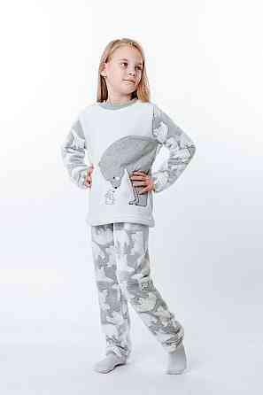 Пижама детская, тёплая,  велсофт, светло-серая, домашний костюм детский Киев