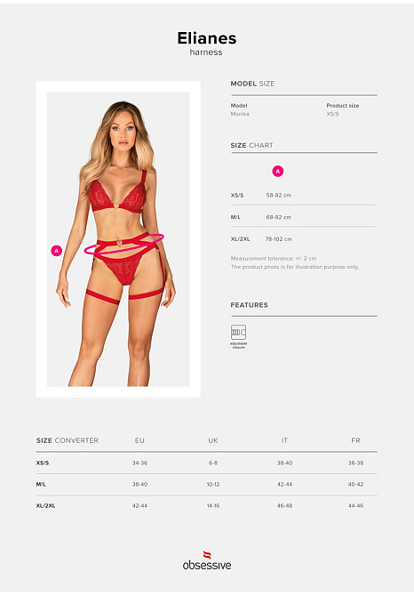 Портупея пояс Obsessive Elianes harness, красная, XS/S Sex Aura Киев - изображение 9