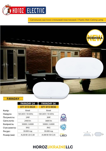 Светильник LED потолочный влагозащитный FARADAY-36 36W IP65 6400К овальный Харьков - изображение 3