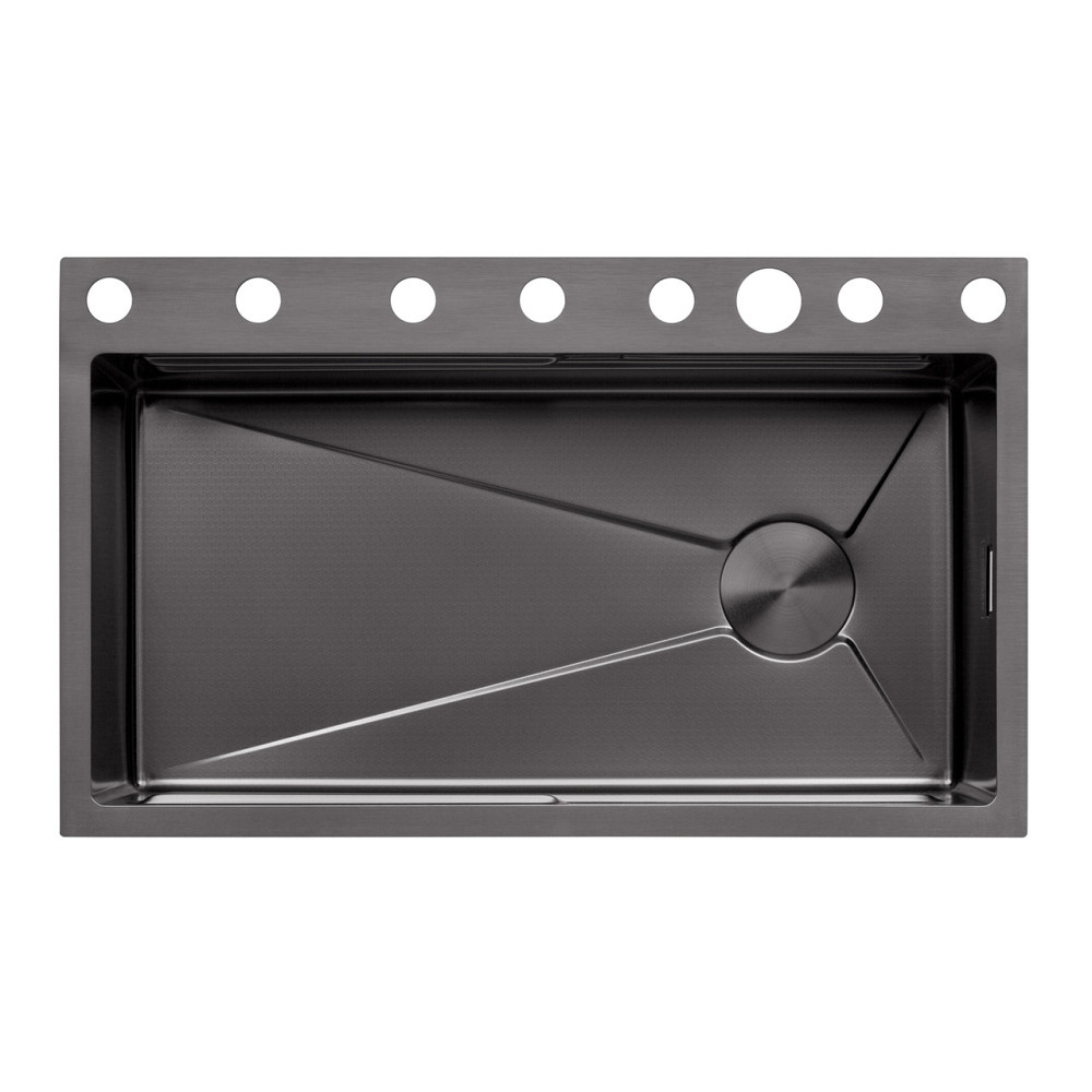 Кухонная мойка Kroner KRP Schwarze - SET7545F4HM PVD (3.0/0.8 мм) в комплекте со смесителем, дозатором, краном, графит Киев - изображение 3