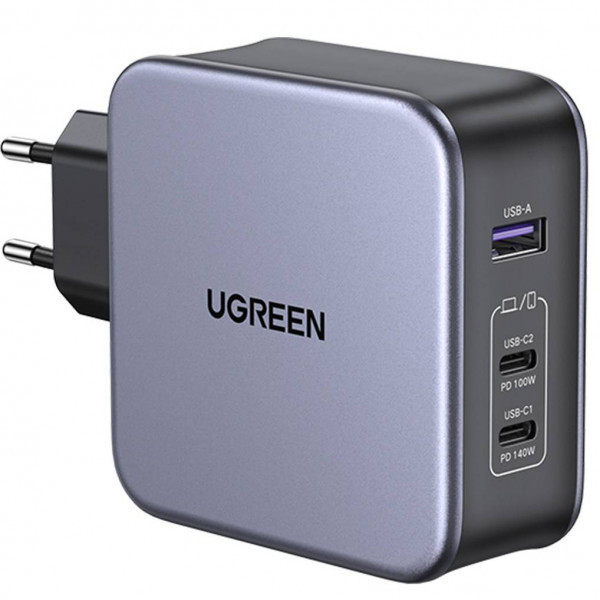Зарядний пристрій 3xUSB 140W GaN (2хUSB-C+USB-A) CD289 with C to C Cable 1.5 м Gray Ugreen (90549) Київ - фото 1