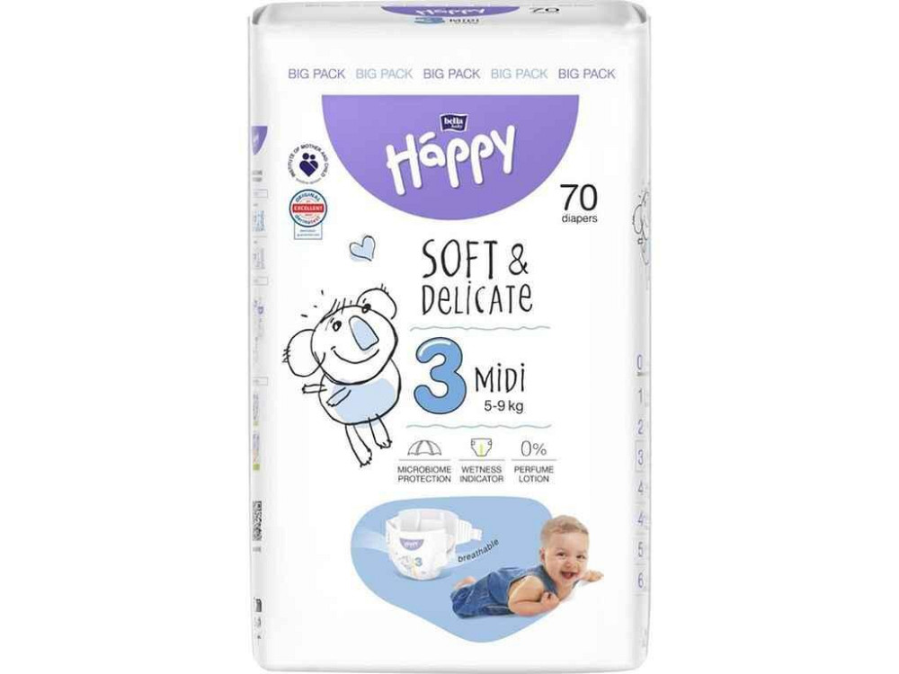 Підгузки дитячі р.3 70шт Happy Baby Midi 5-9кг ТМ BELLA Київ - фото 1