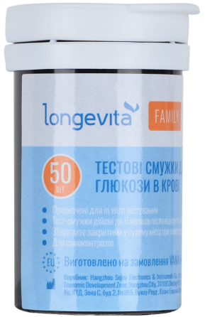 Тестові смужки для вимірювання глюкози в крові Longevita Family (50шт.) (6806077) Київ