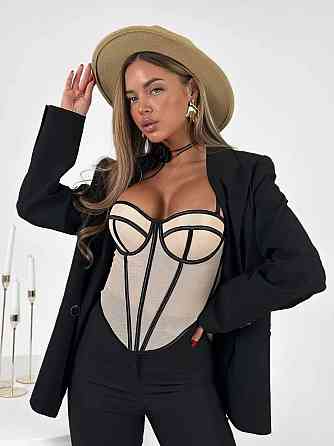 Женский стильный романтичный корсет легкая сетка + атласные вставки Кремовый, 42 Одесса