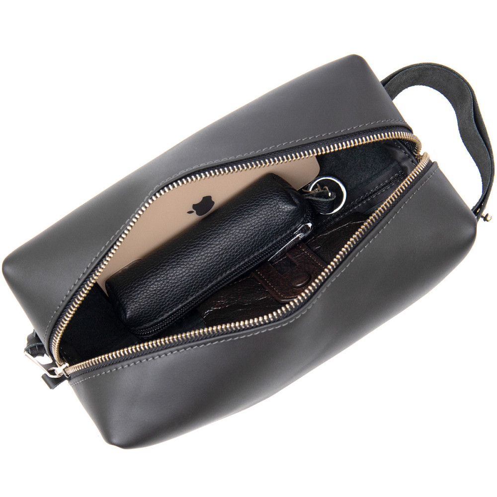 Мужской матовый кожаный несессер GRANDE PELLE 11508 Черный Киев - изображение 6