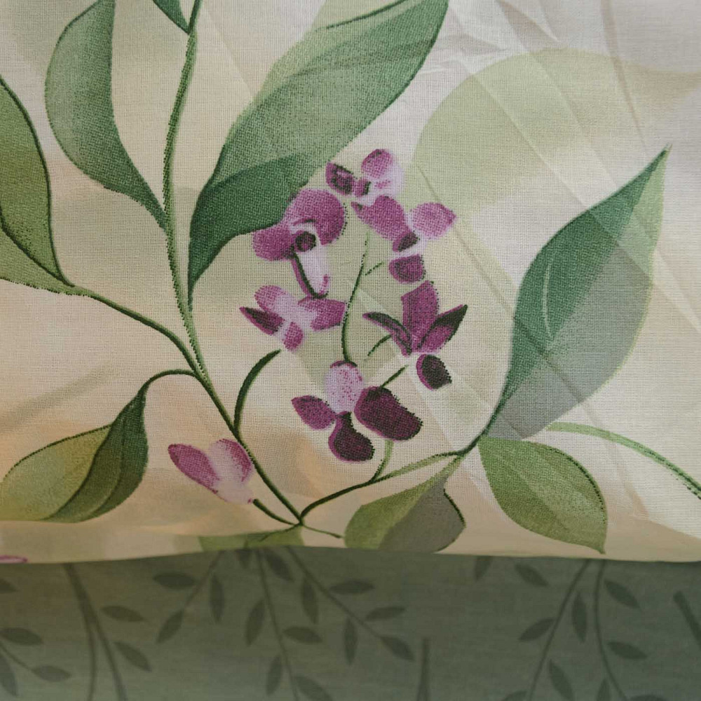 Комплект постельного белья полуторный Бязь ранфорс Ветка сирени 150х220 120 г/м2 YouStar (Зеленый) 2 х 70х70 Сумы - изображение 2