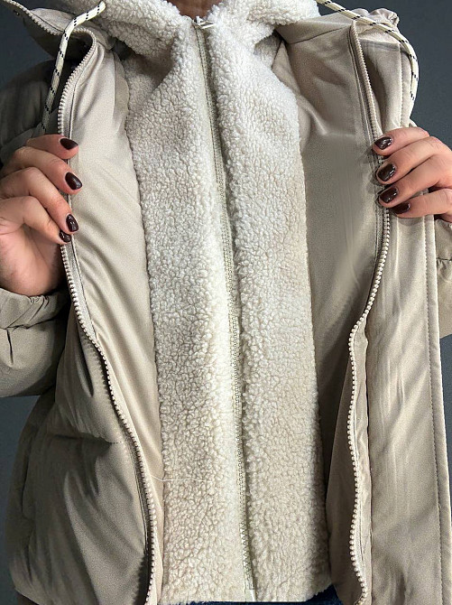 Куртка женская Lady Yep 8096 оверсайз с капюшоном и мехом тедди капучино, капучино, 46 Киев - изображение 18