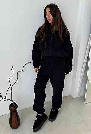 Жіночий теплий спортивний костюм: кофта та штани турецький двосторонній фліс Чорний, 46/48 Одеса