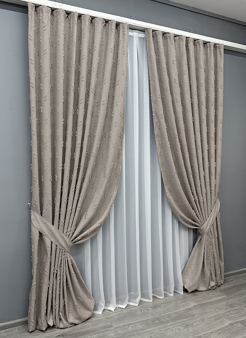 Комплект штор VR-Textil Льон Букле № 1884ш Тауп 150х290 см 2 шт (33-0912) Київ - фото 3