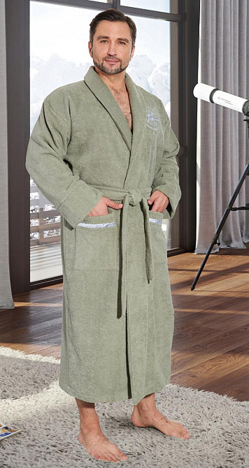 Чоловічий махровий халат із вишивкою корисний подарунок (56-58) Київ - фото 2