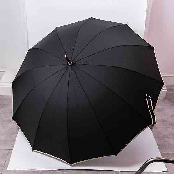 Класична парасолька-тростина з чохлом напівавтомат з поліестеру міцна надійна 12спиць діаметр 120 см Чорний HP-23-16B Київ