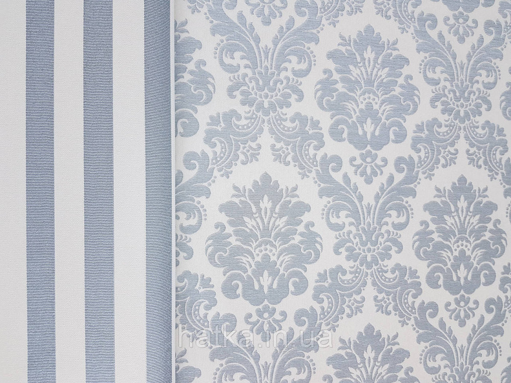 Шпалери вінілові на флізеліні Rasch Trianon Xlll 0.53х10 класика структурні вензелю завитки блакитні на білому Київ - фото 4