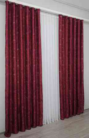 Комплект готовых штор VR-Textil Лен Корона № 1246ш Бордовый 150х270 см 2 шт (33-0079) Киев