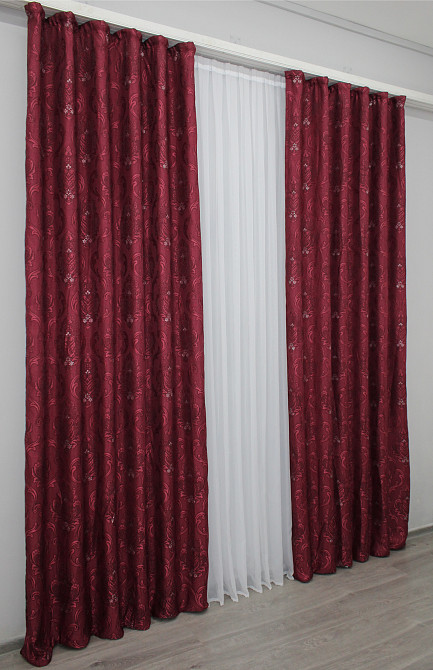 Комплект готовых штор VR-Textil Лен Корона № 1246ш Бордовый 150х270 см 2 шт (33-0079) Киев - изображение 5