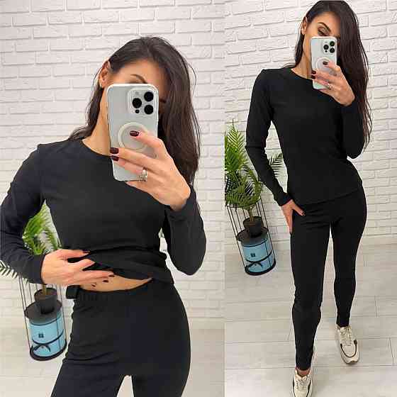 Жіночий теплий термо костюм з трикотажу пума Чорний, L-XL Одеса