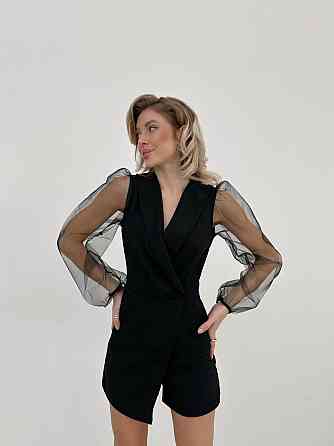 Жіночий стильний елегантний комбінезон креп дайвінг+сітка Чорний, 46/48 Одеса