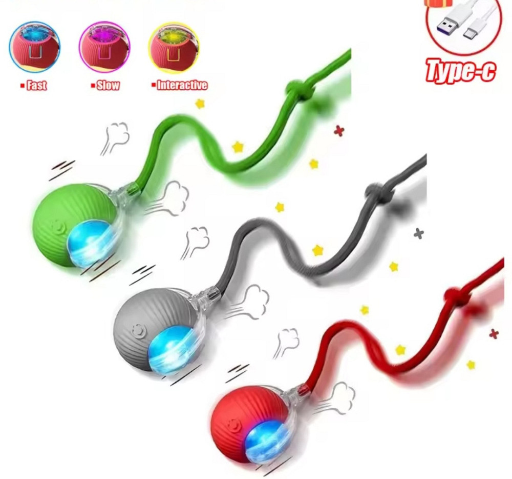 М'ячик інтерактивний з хвостиком USB для котів та собак 7 на 6 см зелений Київ - фото 8