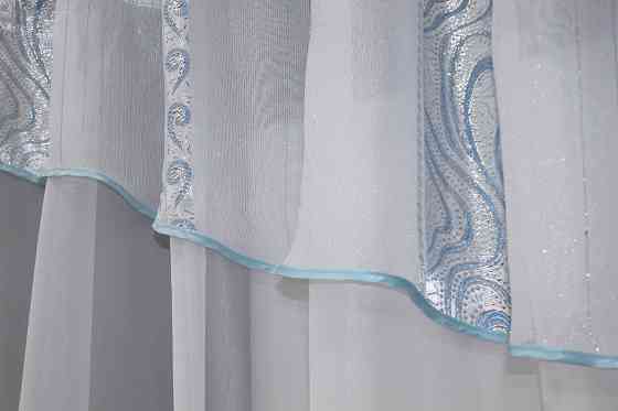 Кухонная занавеска VR-Textil № 00к белый с голубым 280х170 см (59-909) Киев