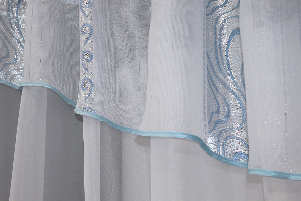 Кухонна фіранка VR-Textil № 00к білий з блакитним 280х170 см (59-909) Київ - фото 3