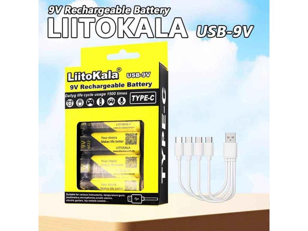 Аккумулятор Крона 6F22 Li-ion 1100mAh 4шт USB-9V Type-C ТМ LIITOKALA Киев - изображение 1