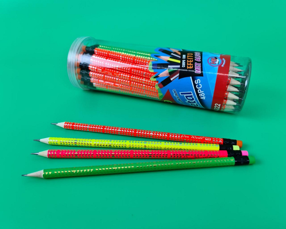 Олівець графітний з ластиком НВ №HW-018+031 неоновий трикутний корпус в банку 48 штук Харків - фото 1