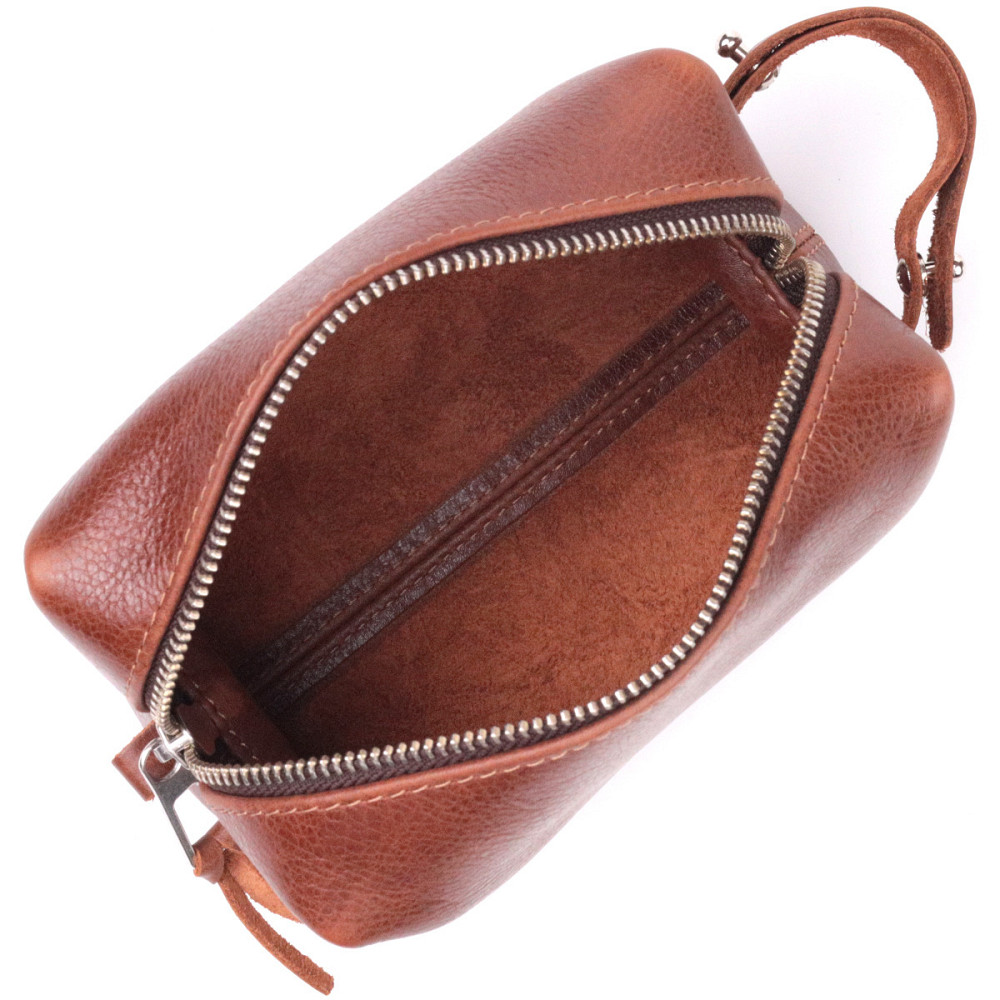 Компактная косметичка из гладкой кожи на молнии Украина GRANDE PELLE 16763 Светло-коричневая Киев - изображение 4