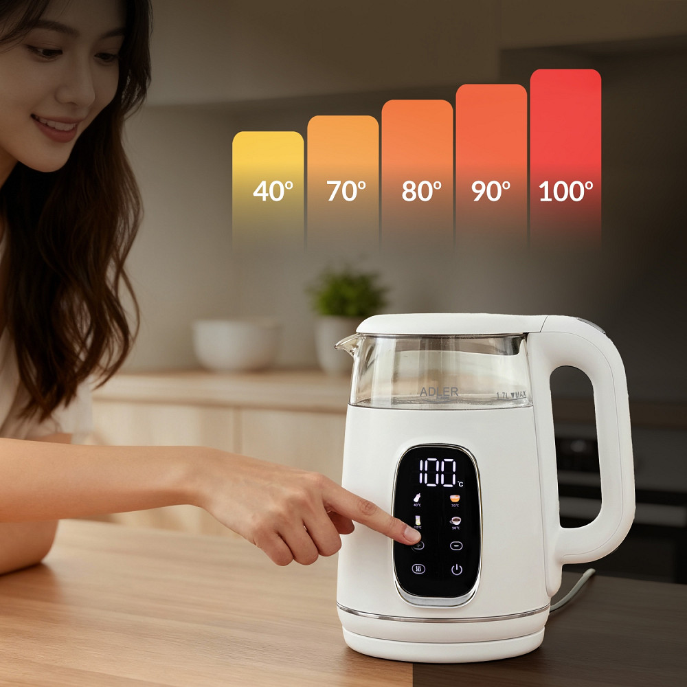 Електрочайник Adler AD 1305 white silver 1850-2200Вт/ 1.7л/ скло/ встановлення температури/ Вінниця - фото 4