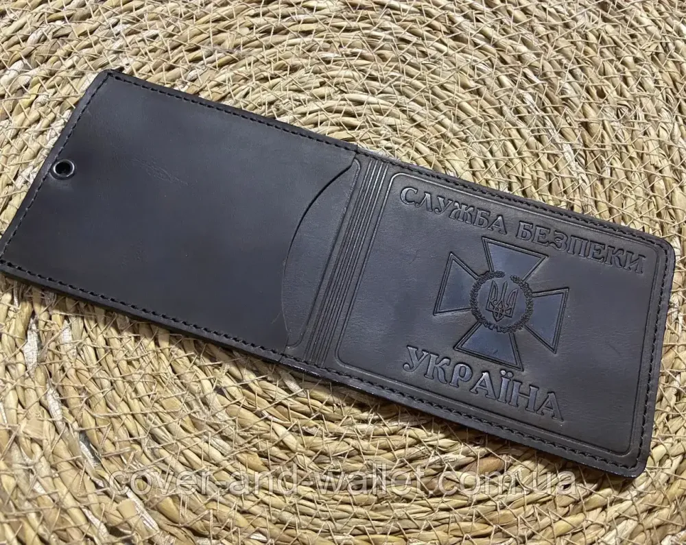 Обкладинка СБУ з кишенею з вінтажної шкіри коричневого кольору P_Leather Київ - фото 3