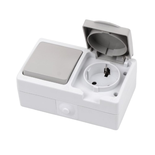 754 білий Вимикач зовнішній 1кл.+ 1 розетка IP54 з кришкою Лезард Житомир - изображение 1