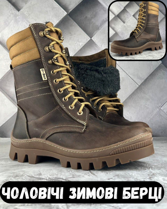 Тактические мужские зимние зимние водонепроницаемые берцы коричневые теплые армейские берцы с мехом WAR 44 Львов - изображение 1