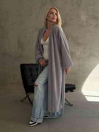 Жіночий затишний оверсайз кардиган із поясом альпака Сірий Одеса