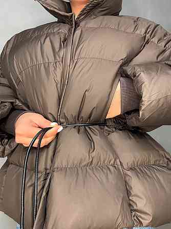 Куртка женская Fashion 3097 пуффер оверсайз со шнурком на талии коричневая, коричневый, M Киев