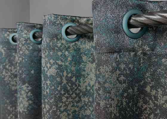 Комплект штор на люверсах VR-Textil Мармур Al-9 № 1636ш Бірюзовий з сірим 150х270 см 2 шт (37-0174) Київ