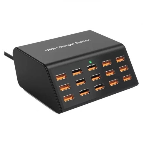 Мережевий зарядний пристрій HW-15/100W 100 W (15 х USB12W) Чорний Київ - фото 1
