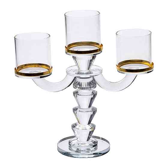 Канделябр на 3 свічки 23×9×23.5 см підсвічник скляний декоративний із золотою окантовкою HP-4-35 Київ