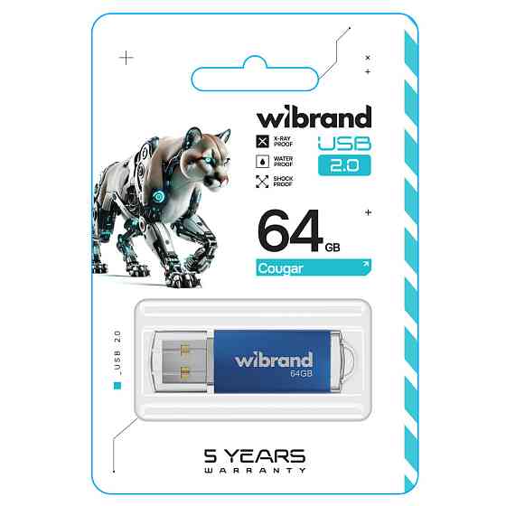 Флешка flash Wibrand USB 2.0 Cougar 64Gb Blue WI2.0 / CU64P1U Одеса