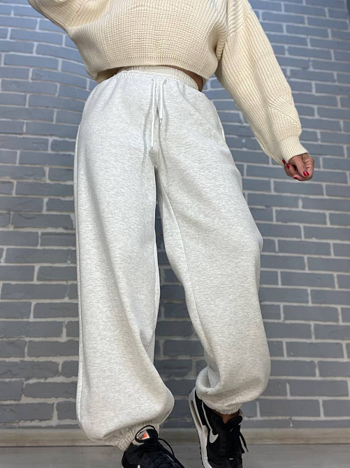 Штани жіночі W 6632 спортивні джоггери утеплені подвійна біла резинка на талії світло сірі, світло-сірий, L Київ - фото 3