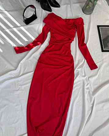 Женское изысканное платье макси с драпировкой микродайвинг Красный, 42/44 Одесса