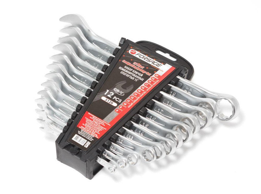 Набір ключів комбінованих відігнутих на 15град., 12пр. (6, 8, 10, 12-19, 22мм), у пластиковому трима Одеса - фото 1