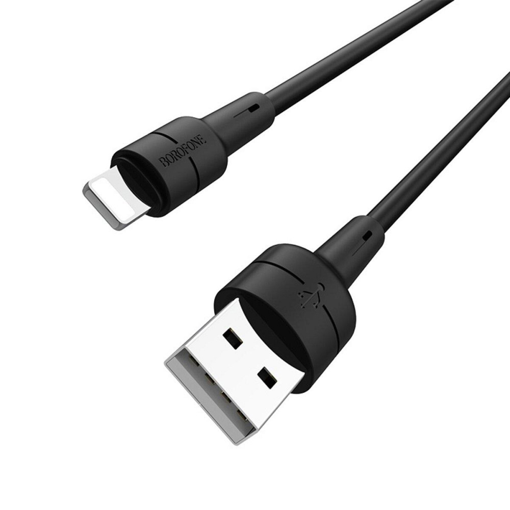 Кабель BOROFONE BX30 USB - iP 2.4A, 1m, силіконовий, TPE конектори, колір чорний BX30LB Одеса - фото 1