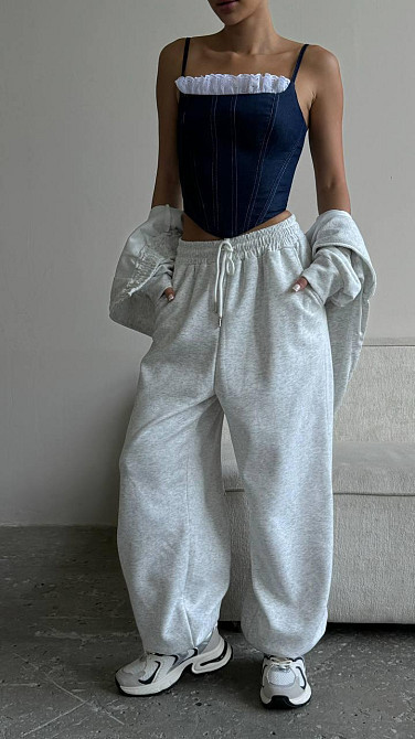 Жіночий прогулянковий оверсайз костюм двійка: кофта і штани двонитка Одеса - фото 4